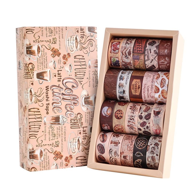 icceemee 20 Rolls Coffee Theme Washi Tape Set, Writable Decorative Tapes for Scrapbooking, Junk Journal Supplies, Bullet Journaling, Bullet Journaling, 0.6"x79" per Roll - Image 1